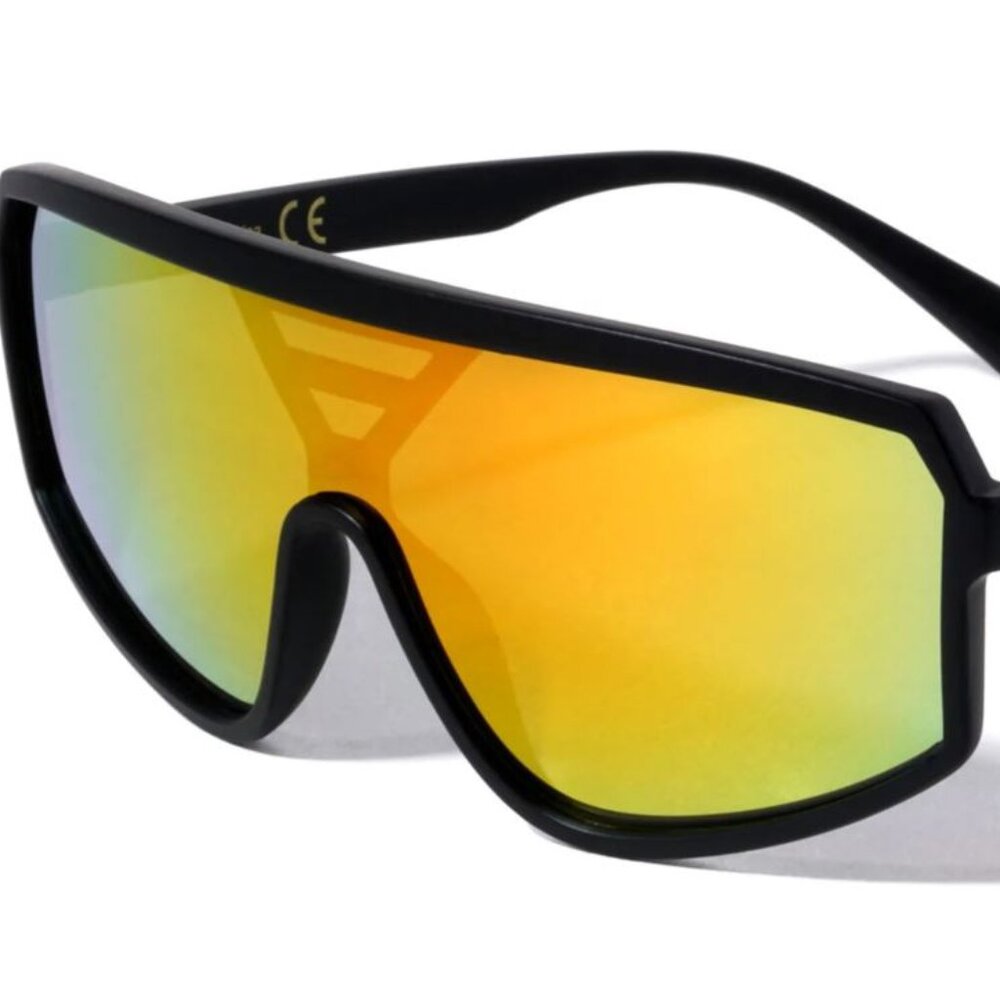 Sports Men Sunglasses Yellow‎ Flat Mirror Lens Wrap Around Shield Lentes Humbres
